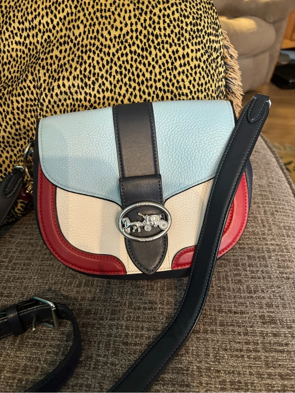 Coach Colorblock Leather Crossbody Bag - Light Blue, White & Red